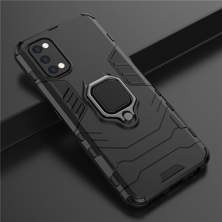 Ring-Shape Kickstand PC + TPU Phone Case for OPPO Realme 7 Pro - Black