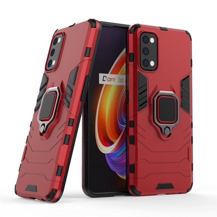 Ring-Shape Kickstand PC + TPU Phone Case for OPPO Realme 7 Pro - Red