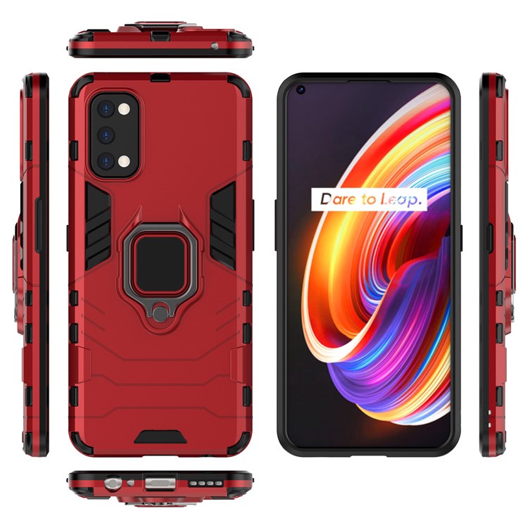Ring-Shape Kickstand PC + TPU Phone Case for OPPO Realme 7 Pro - Red