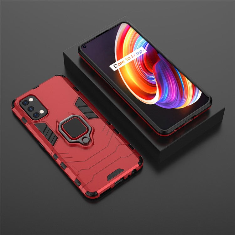 Ring-Shape Kickstand PC + TPU Phone Case for OPPO Realme 7 Pro - Red