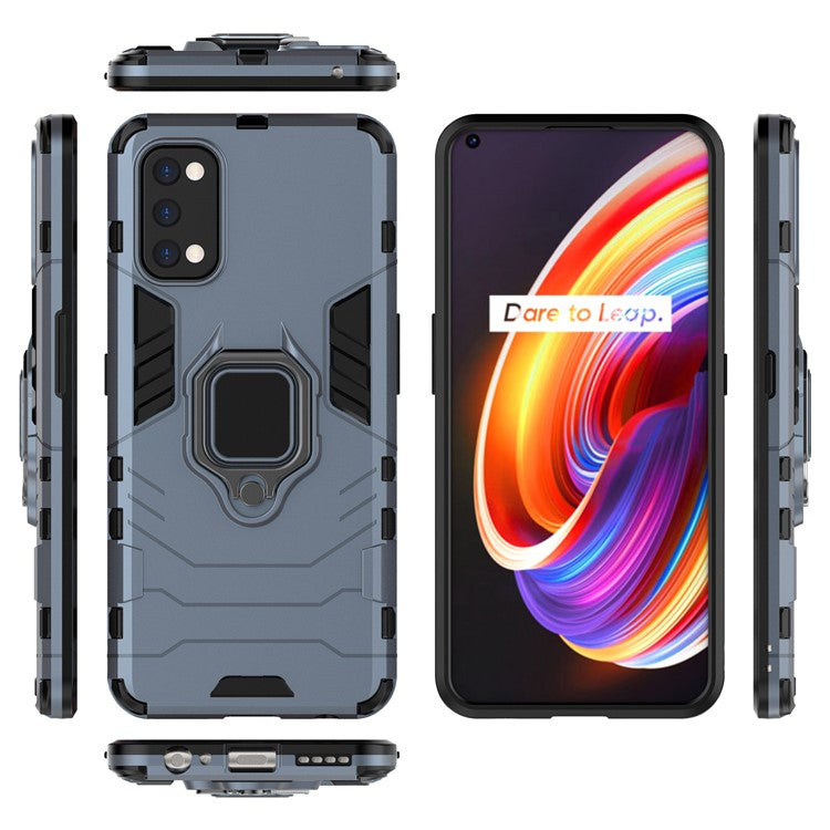 Ring-Shape Kickstand PC + TPU Phone Case for OPPO Realme 7 Pro - Blue