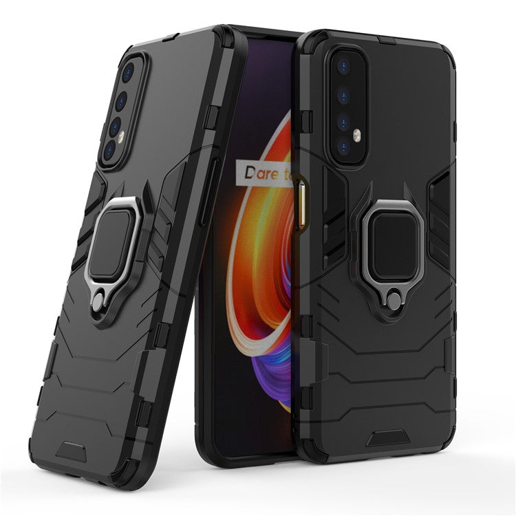 PC + TPU Finger Ring Kickstand Hybrid Phone Case for Oppo Realme 7 - Black