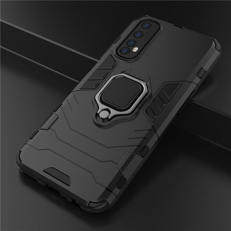 PC + TPU Finger Ring Kickstand Hybrid Phone Case for Oppo Realme 7 - Black