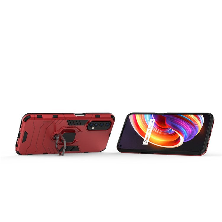 PC + TPU Finger Ring Kickstand Hybrid Phone Case for Oppo Realme 7 - Red