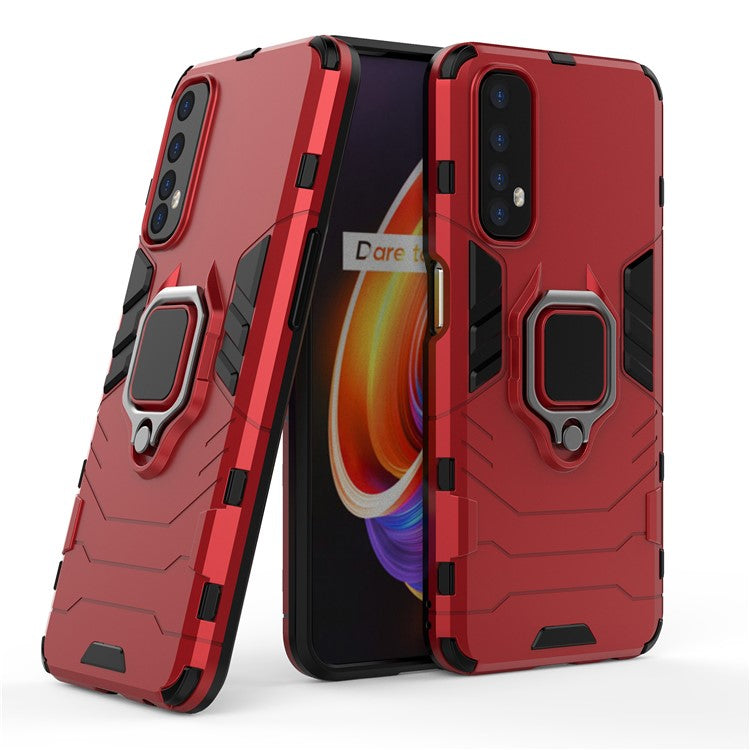 PC + TPU Finger Ring Kickstand Hybrid Phone Case for Oppo Realme 7 - Red
