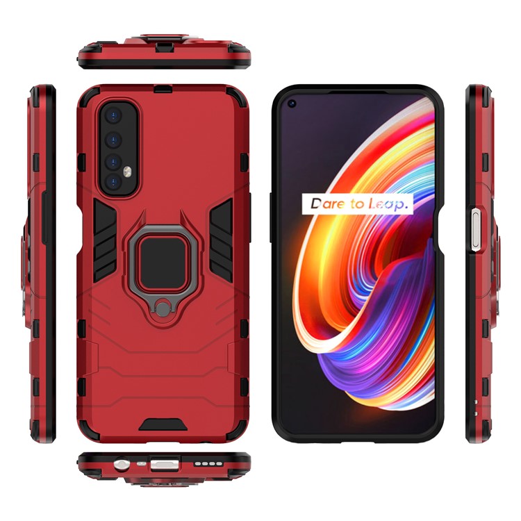 PC + TPU Finger Ring Kickstand Hybrid Phone Case for Oppo Realme 7 - Red