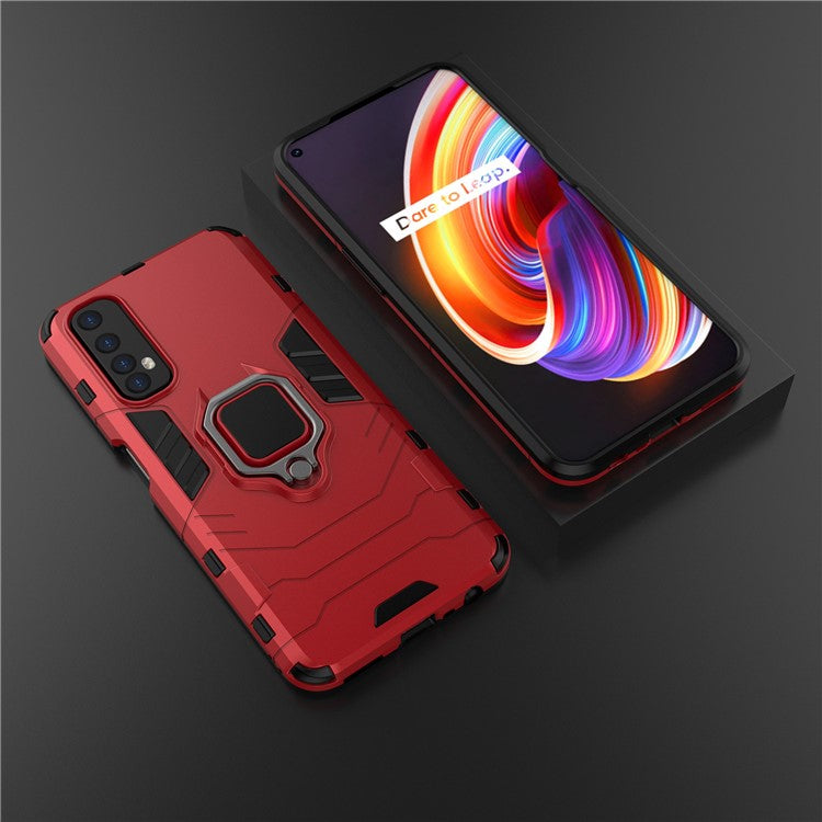 PC + TPU Finger Ring Kickstand Hybrid Phone Case for Oppo Realme 7 - Red