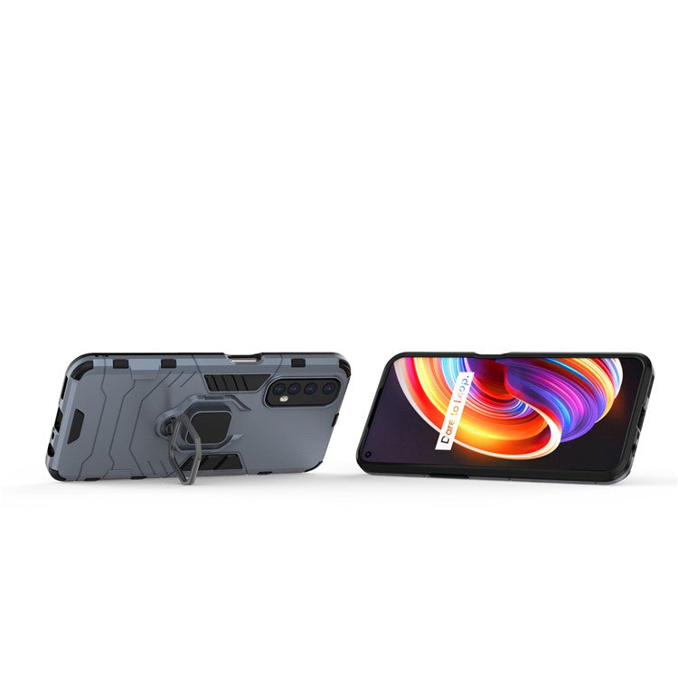 PC + TPU Finger Ring Kickstand Hybrid Phone Case for Realme 7 - Blue