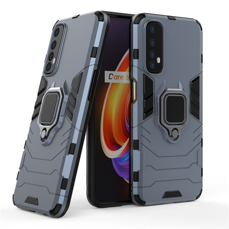 PC + TPU Finger Ring Kickstand Hybrid Phone Case for Realme 7 - Blue