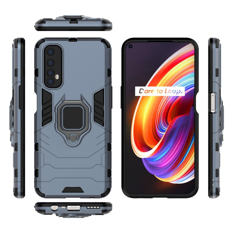 PC + TPU Finger Ring Kickstand Hybrid Phone Case for Realme 7 - Blue