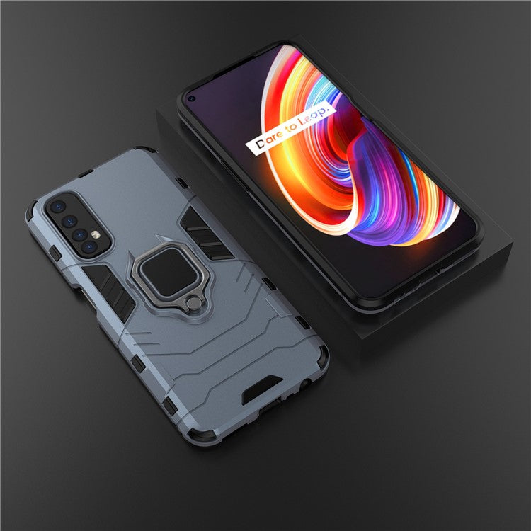 PC + TPU Finger Ring Kickstand Hybrid Phone Case for Realme 7 - Blue