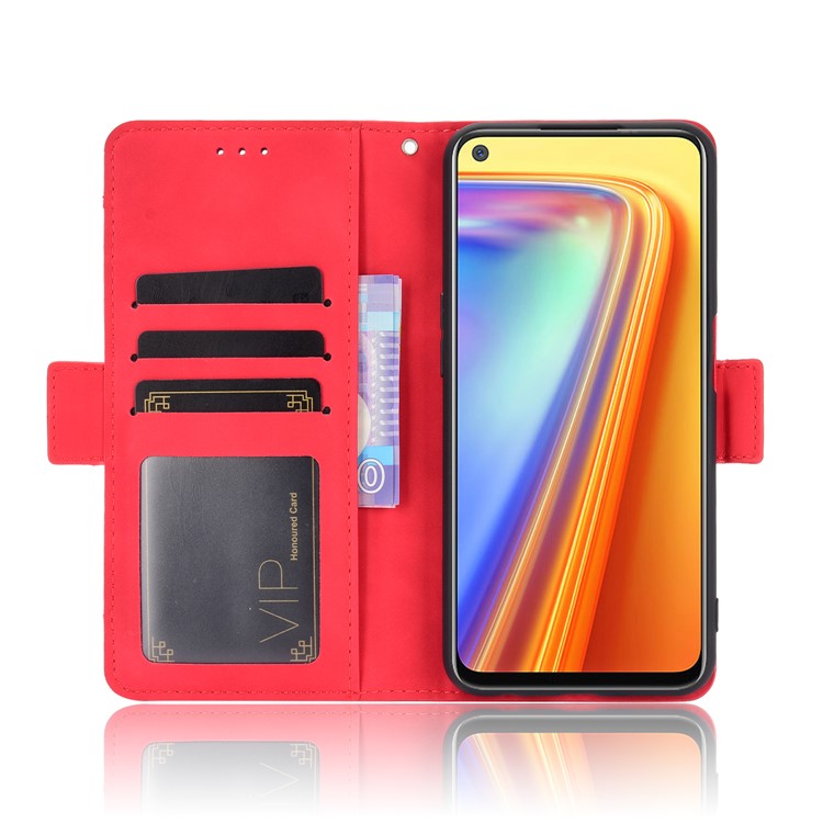 Wallet Stand Leather Case with Multiple Card Slots for Realme 7 / Realme Narzo 20 Pro - Red