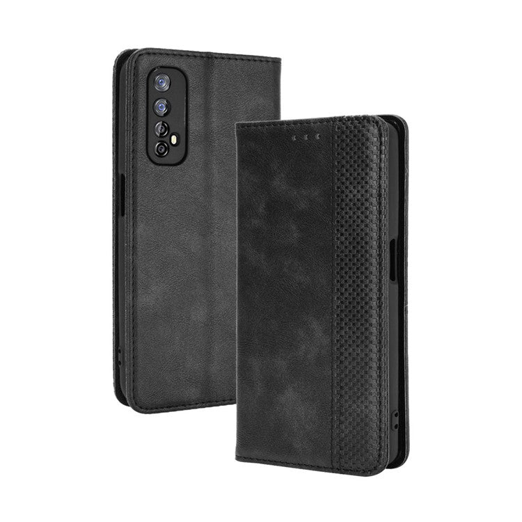 Vintage Style Magnetic PU Leather Stand Wallet Mobile Shell for Realme 7 / Realme Narzo 20 Pro - Black