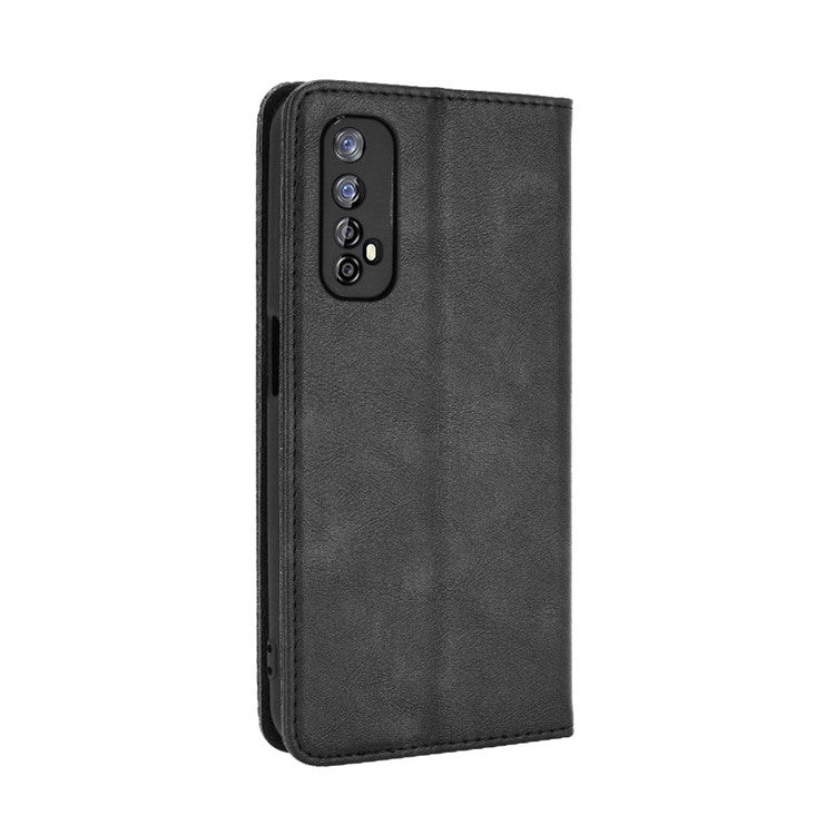Vintage Style Magnetic PU Leather Stand Wallet Mobile Shell for Realme 7 / Realme Narzo 20 Pro - Black