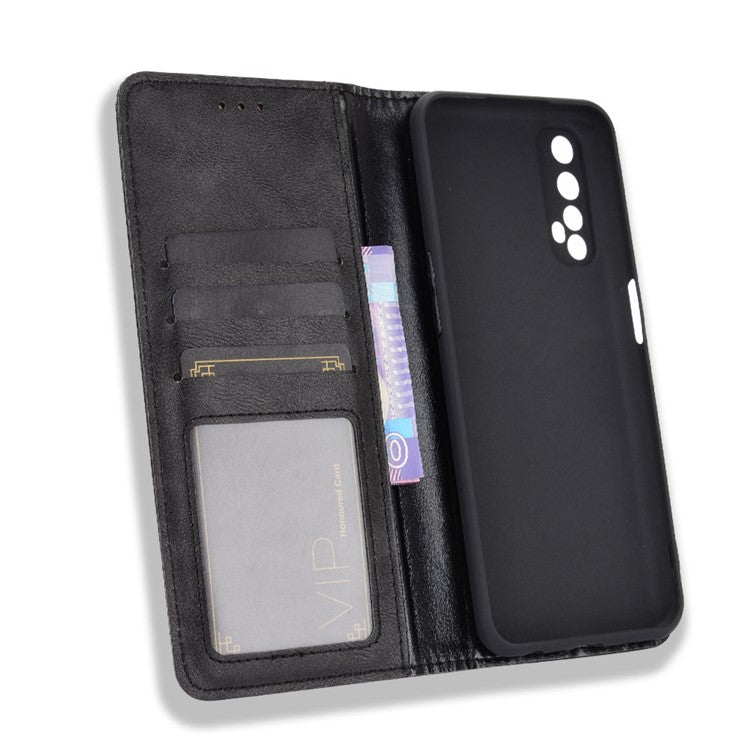 Vintage Style Magnetic PU Leather Stand Wallet Mobile Shell for Realme 7 / Realme Narzo 20 Pro - Black