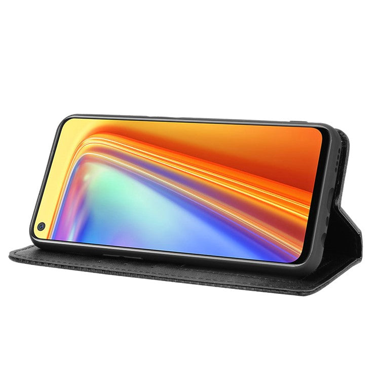 Vintage Style Magnetic PU Leather Stand Wallet Mobile Shell for Realme 7 / Realme Narzo 20 Pro - Black