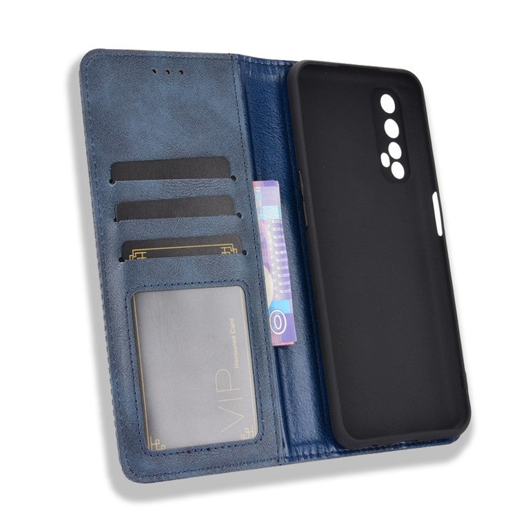 Vintage Style Magnetic PU Leather Stand Wallet Mobile Shell for Realme 7 / Realme Narzo 20 Pro - Blue