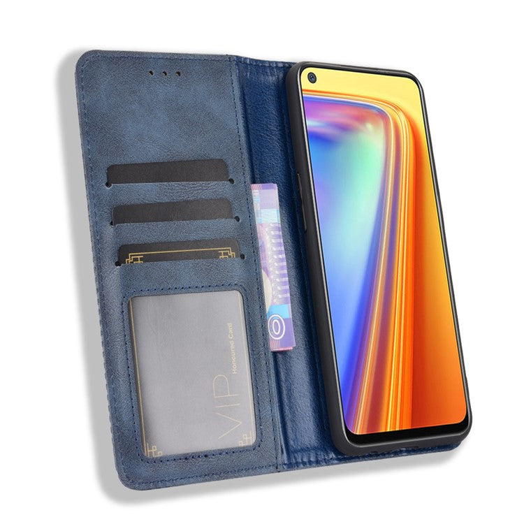 Vintage Style Magnetic PU Leather Stand Wallet Mobile Shell for Realme 7 / Realme Narzo 20 Pro - Blue