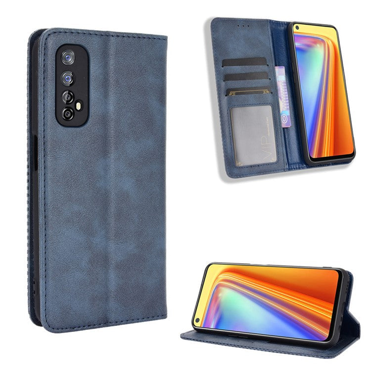 Vintage Style Magnetic PU Leather Stand Wallet Mobile Shell for Realme 7 / Realme Narzo 20 Pro - Blue