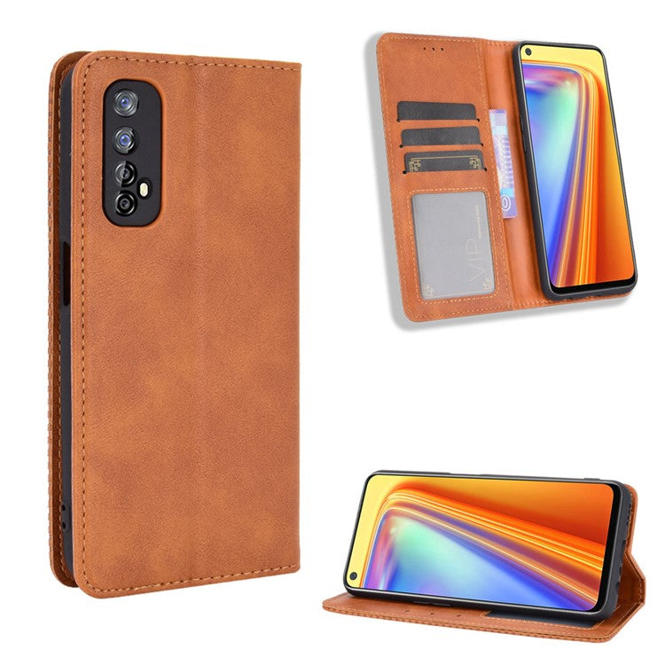Vintage Style Magnetic PU Leather Stand Wallet Mobile Shell for Realme 7 / Realme Narzo 20 Pro - Brown