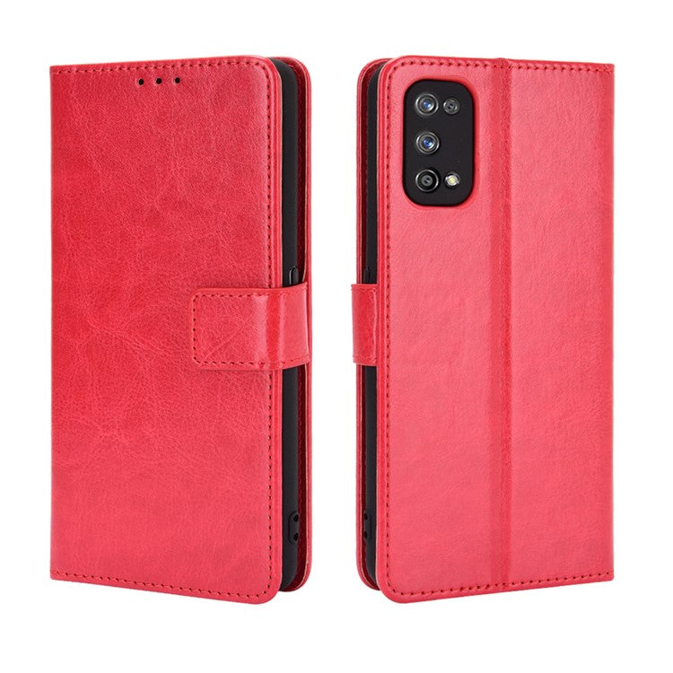 Crazy Horse Texture Leather Wallet Phone Cover Shell with Magnetic Buckle for Realme 7 Pro - Red