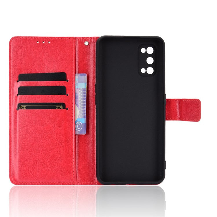 Crazy Horse Texture Leather Wallet Phone Cover Shell with Magnetic Buckle for Realme 7 Pro - Red