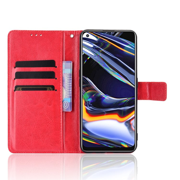 Crazy Horse Texture Leather Wallet Phone Cover Shell with Magnetic Buckle for Realme 7 Pro - Red
