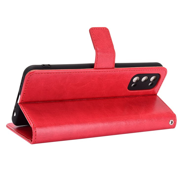 Crazy Horse Texture Leather Wallet Phone Cover Shell with Magnetic Buckle for Realme 7 Pro - Red