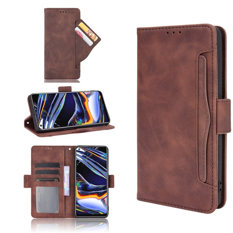 Protective Leather Case with Multiple Card Slots Phone Cover for Realme 7 Pro - Brown