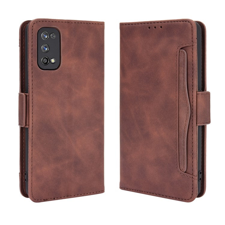 Protective Leather Case with Multiple Card Slots Phone Cover for Realme 7 Pro - Brown