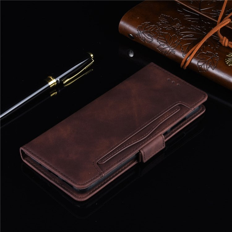 Protective Leather Case with Multiple Card Slots Phone Cover for Realme 7 Pro - Brown