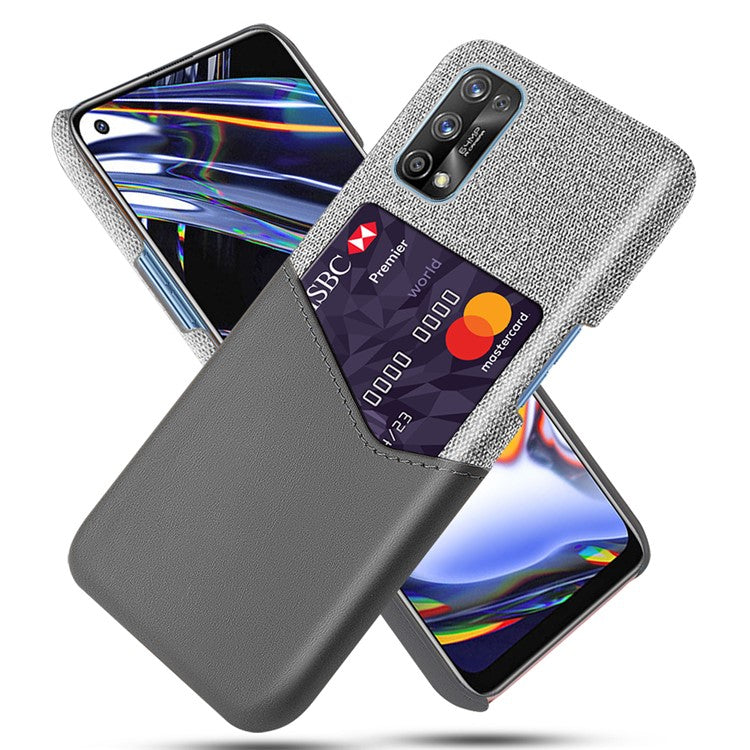KSQ Card Holder Cloth + PU Leather Coated PC Back Cover for Realme 7 Pro - Grey