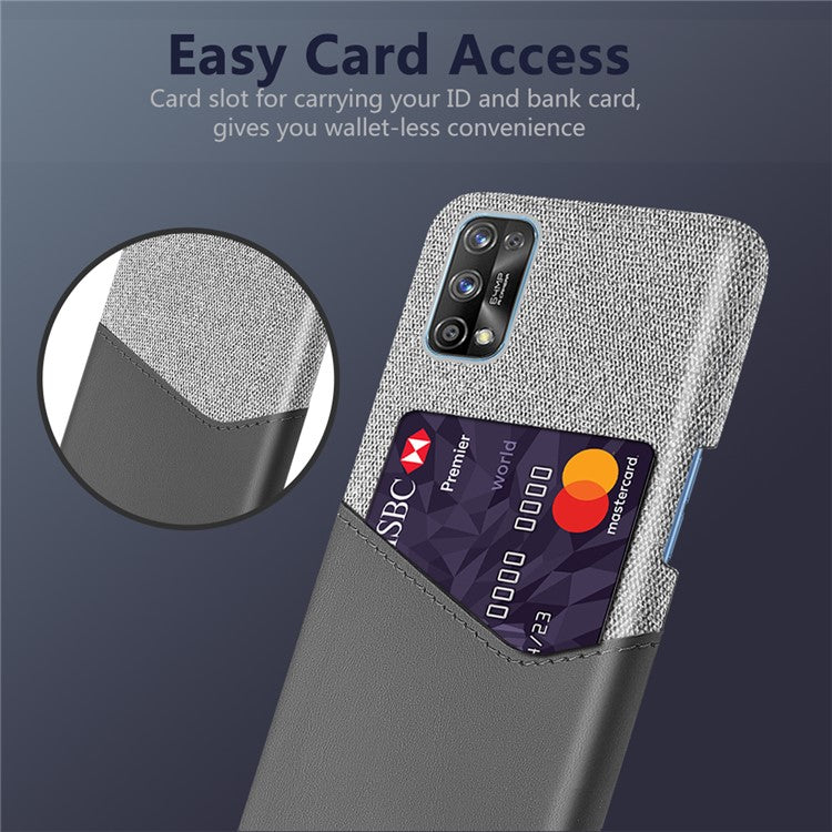 KSQ Card Holder Cloth + PU Leather Coated PC Back Cover for Realme 7 Pro - Grey
