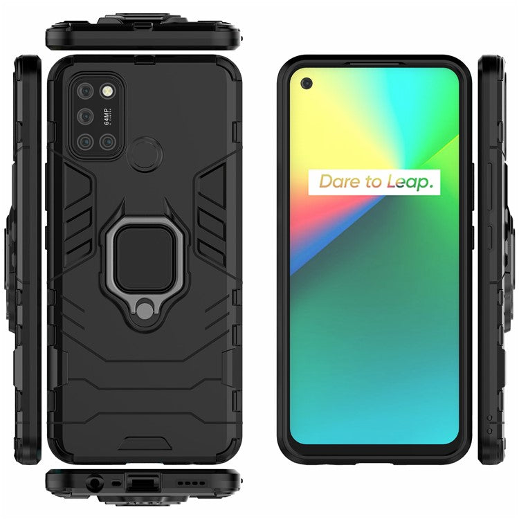 Cool Guard PC + TPU Hybrid Phone Case with Kickstand for Realme 7i (Asia)/C17 - Black