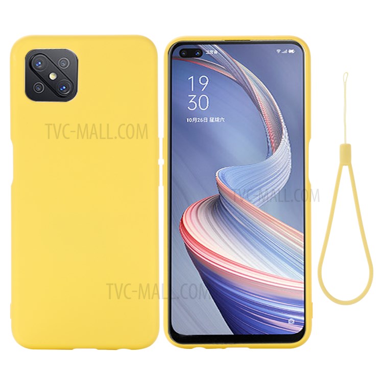 Liquid Silicone Cell Phone Cover with Strap for OPPO A92s - Yellow