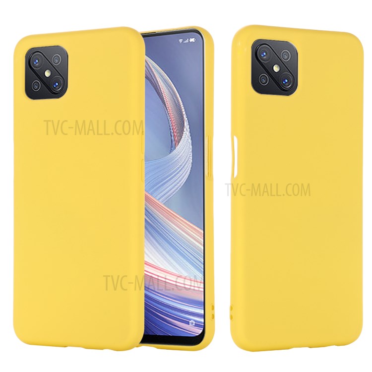 Liquid Silicone Cell Phone Cover with Strap for OPPO A92s - Yellow
