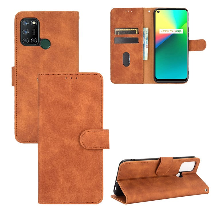 Skin-Touch Flip Wallet Leather Stand Phone Case for Realme 7i (Asia)/C17 - Brown