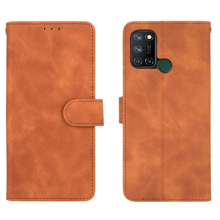 Skin-Touch Flip Wallet Leather Stand Phone Case for Realme 7i (Asia)/C17 - Brown
