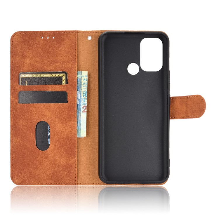 Skin-Touch Flip Wallet Leather Stand Phone Case for Realme 7i (Asia)/C17 - Brown