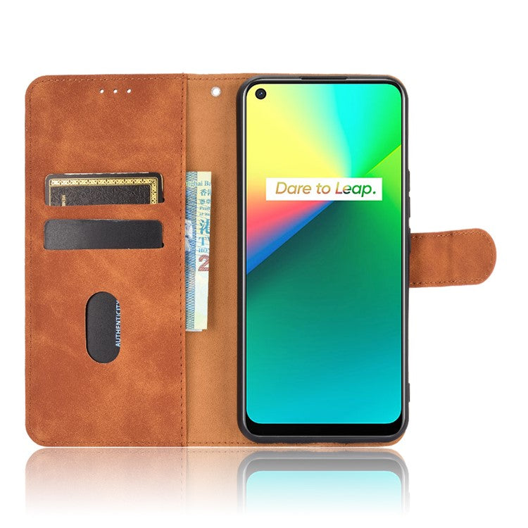 Skin-Touch Flip Wallet Leather Stand Phone Case for Realme 7i (Asia)/C17 - Brown