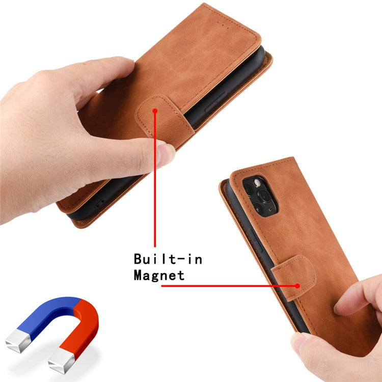 Skin-Touch Flip Wallet Leather Stand Phone Case for Realme 7i (Asia)/C17 - Brown