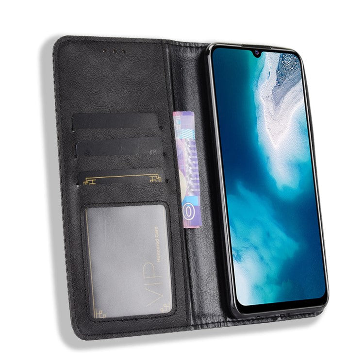 Magnetic Vintage Style Phone Case Wallet Stand Leather Cover for vivo V20 SE / vivo Y70 2020 - Black