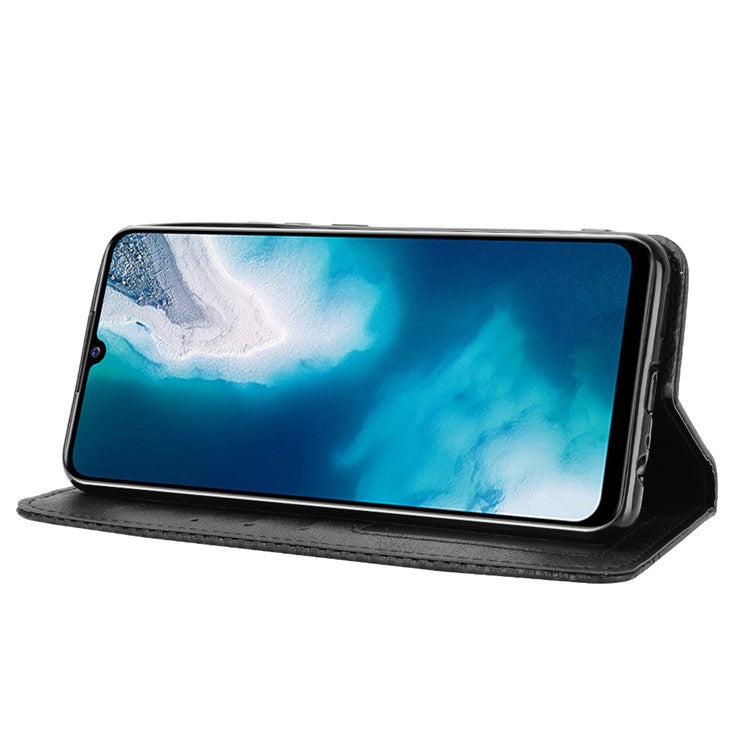 Magnetic Vintage Style Phone Case Wallet Stand Leather Cover for vivo V20 SE / vivo Y70 2020 - Black