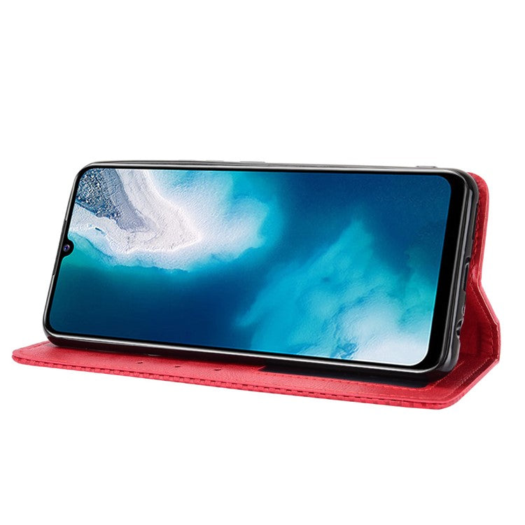 Magnetic Vintage Style Phone Case Wallet Stand Leather Cover for vivo V20 SE / vivo Y70 2020 - Red