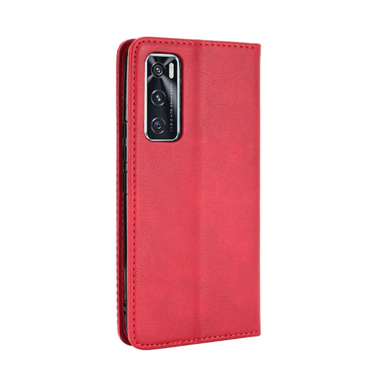 Magnetic Vintage Style Phone Case Wallet Stand Leather Cover for vivo V20 SE / vivo Y70 2020 - Red