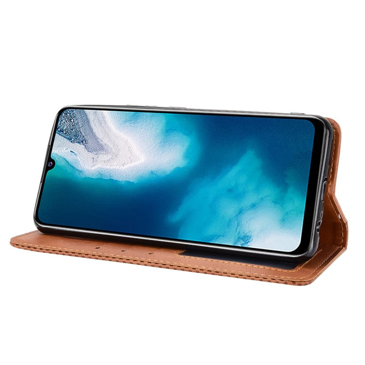 Magnetic Vintage Style Phone Case Wallet Stand Leather Cover for vivo V20 SE / vivo Y70 2020 - Brown
