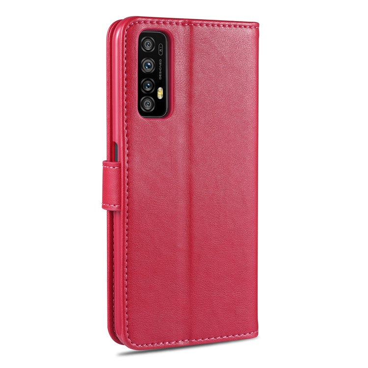 AZNS TPU + PU Leather Phone Protective Case with Wallet and Stand for Realme 7 (Asia)/7 (Global)/7 Pro - Red
