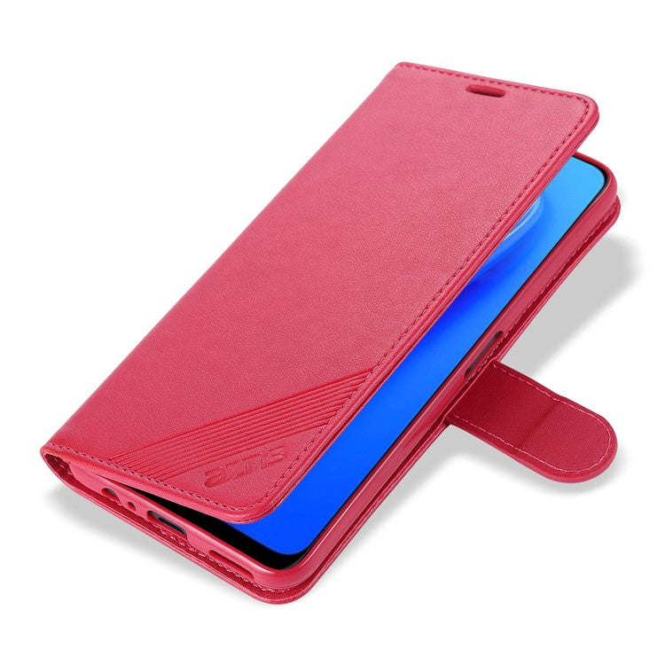 AZNS TPU + PU Leather Phone Protective Case with Wallet and Stand for Realme 7 (Asia)/7 (Global)/7 Pro - Red