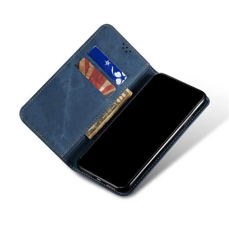 Jeans Cloth Texture Leisure Style Cell Phone Leather Case with Wallet and Stand for Realme 7 (Asia)/(Global) - Blue