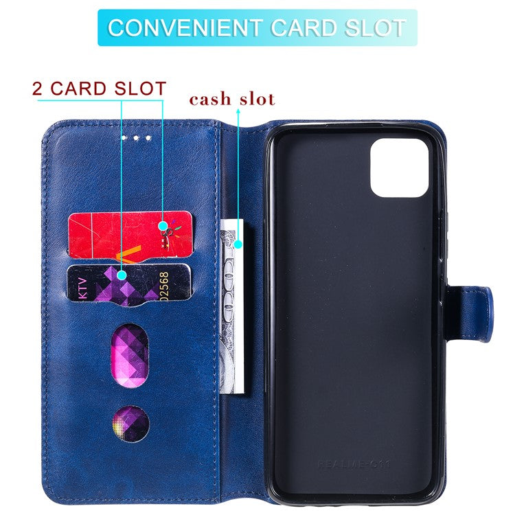 Classic Style Wallet + Stand Flip Leather Phone Case for Realme C11 - Blue